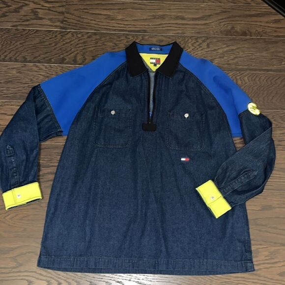 Tommy Hilfiger Jeans vintage style summer big man Denim Polymide Shirt Jacket L - Picture 1 of 10